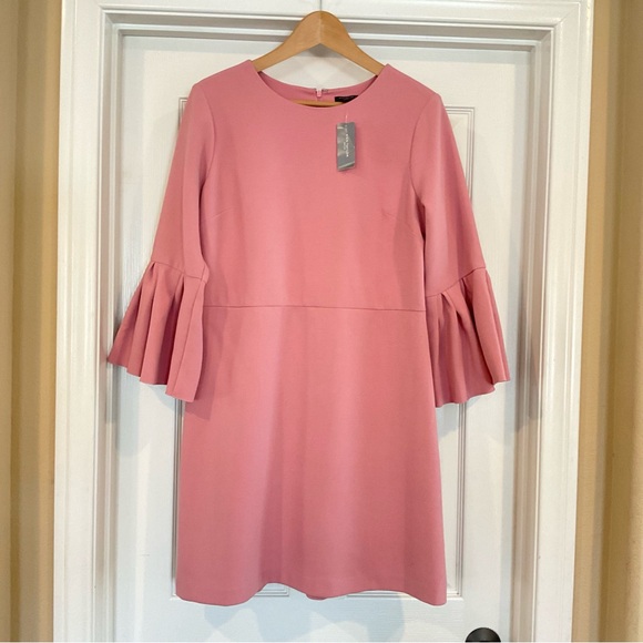 NWT Ann Taylor Women’s 12 Petite Long Bell Sleeve Flare Dress Pink Sea Shell - Picture 4 of 16